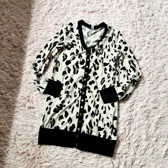 Sweaters - Leopard‎ Animal Print Edgy Rustic Tunic Length Snap Cardigan Womens S Southern
